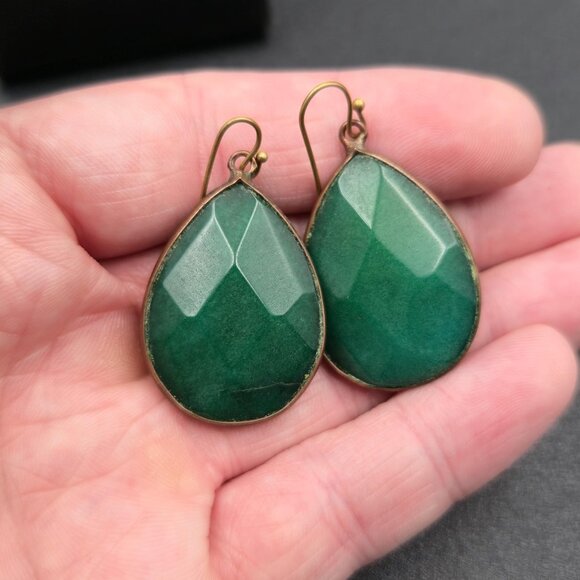 Copper Faceted Semi Precious Stone Large Dangle Earrings A6288 - Picture 3 of 5